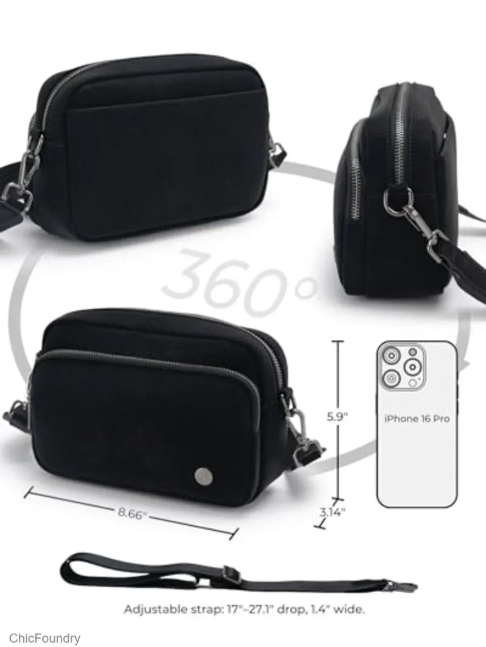 Small Crossbody Bag for Women, Triple Zipper Purse with Card Slots, Lightweight